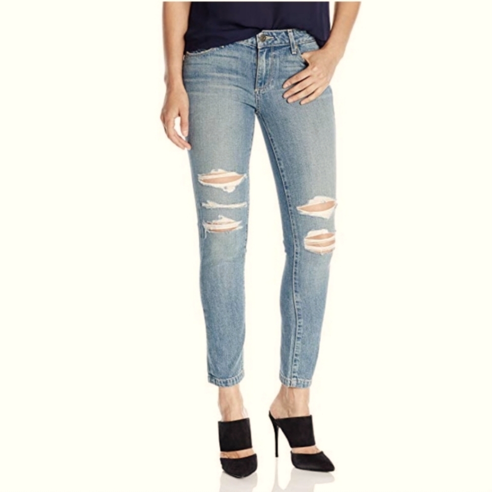 PAIGE Jimmy Jimmy Ankle Liza Destructed Medium Washed Mid Rise BoyfriendJean 31